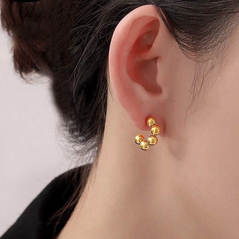 Califina S925スターリングシルバーゴールドカラーラウンドボールピアス