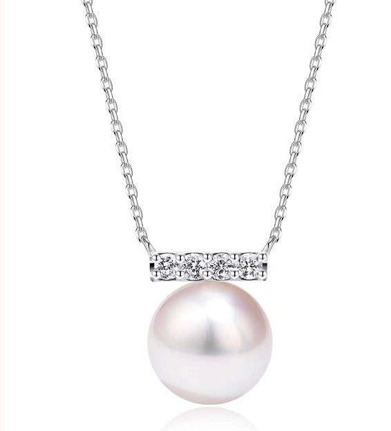 Califina Natural Seawater Akoya Pearl 7.5-8mm with Natural Diamond 18K Gold-tone Necklace for Gift