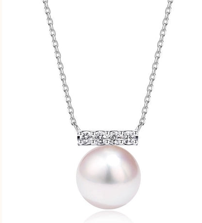 Califina Natural Seawater Akoya Pearl 7.5-8mm with Natural Diamond 18K Gold-tone Necklace for Gift