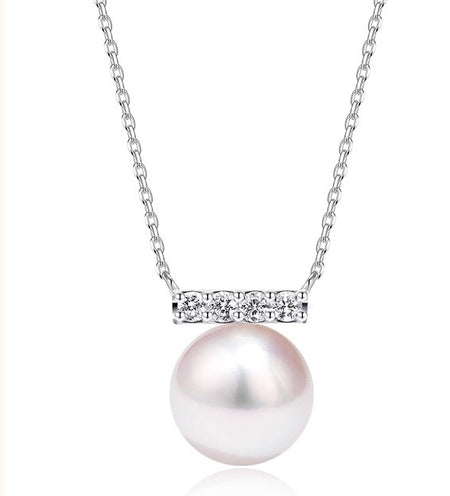 Califina Natural Seawater Akoya Pearl 7.5-8mm with Natural Diamond 18K Gold-tone Necklace for Gift