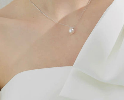 Califina Natural Seawater Akoya Pearl 7.5-8mm with Natural Diamond 18K Gold-tone Necklace for Gift