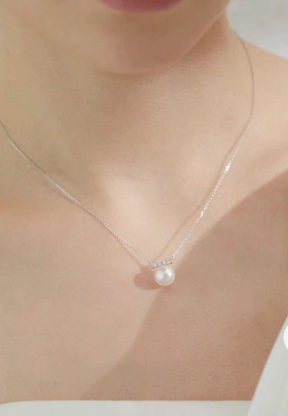 Califina Natural Seawater Akoya Pearl 7.5-8mm with Natural Diamond 18K Gold-tone Necklace for Gift