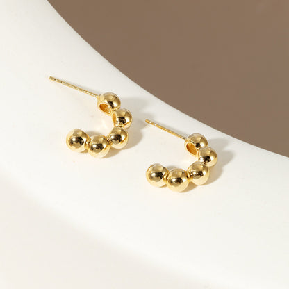 Califina S925スターリングシルバーゴールドカラーラウンドボールピアス