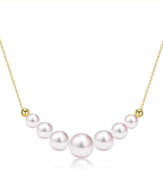 Califina Customized Natural Seawater Pearl 5-5.5mm 18K Gold-tone Necklace for Gift