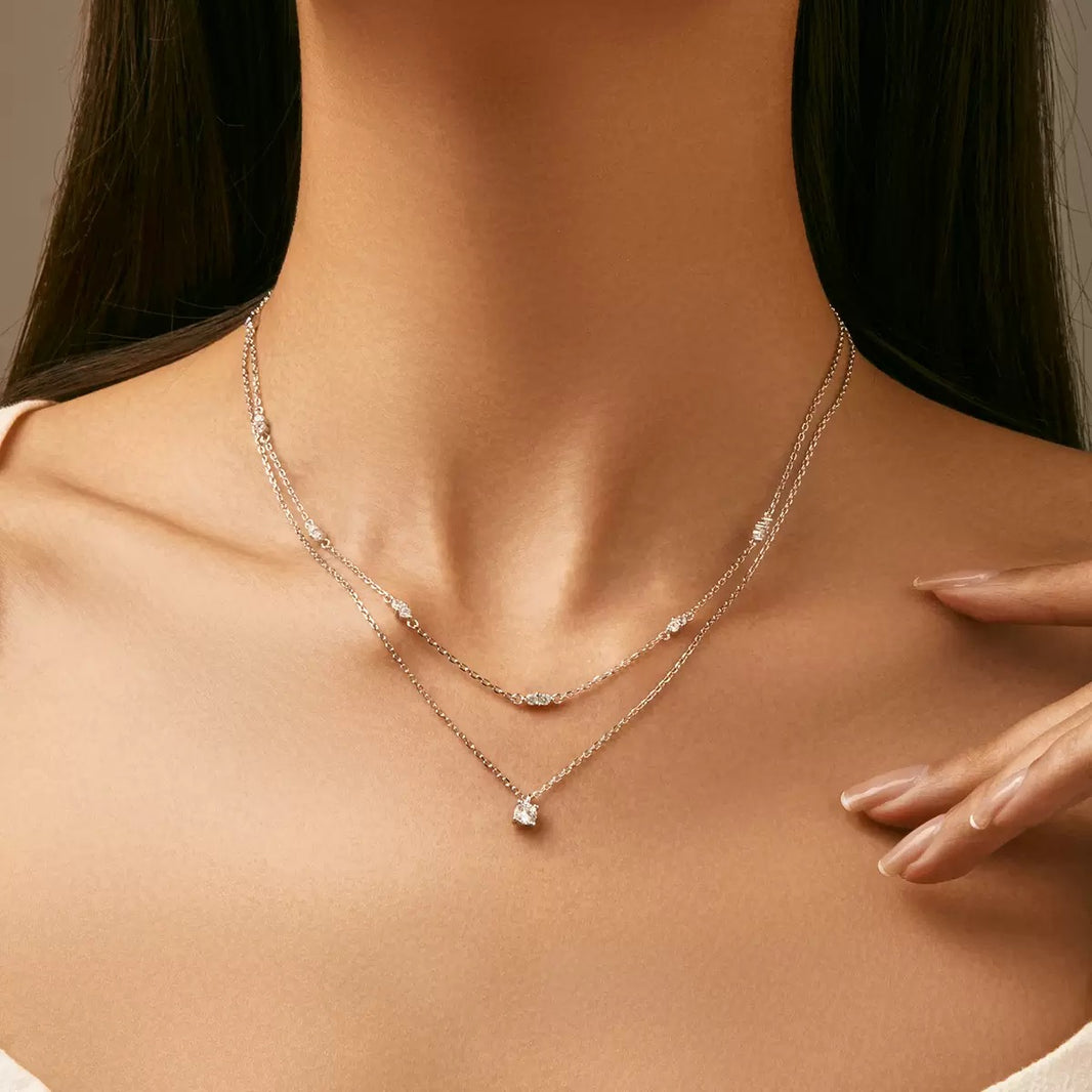 Sterling silver double layer moissanite necklace