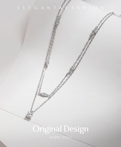 Sterling silver double layer moissanite necklace
